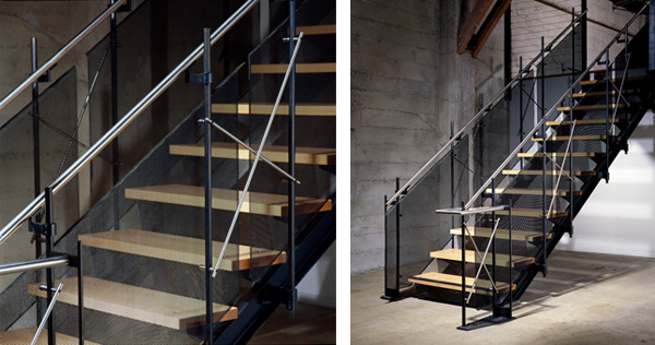 In these stairs by Larissa Sand, the attachment hardware is still exposed, but is lighter and more elegant.