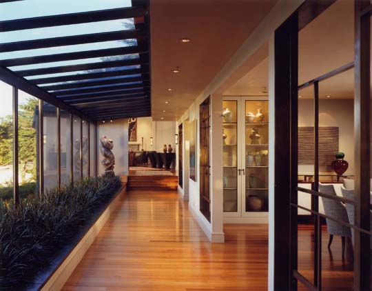 Interior view from Karin Payson's Carmel project. Multiple visual destinations highlight the owners' extensive art collection.