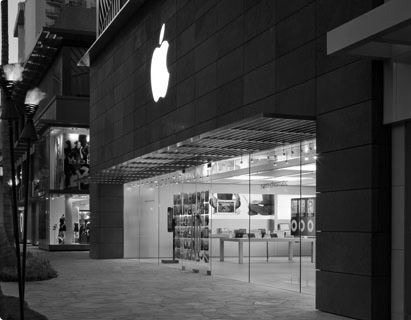 It's hard to tell in grayscale that the perfectly smooth facade of this Apple Store at the Royal Hawaiian Center in Waikiki is made out of volcanic lava. However, Olle Lundberg was more interested in the flawed pieces that weren't used.